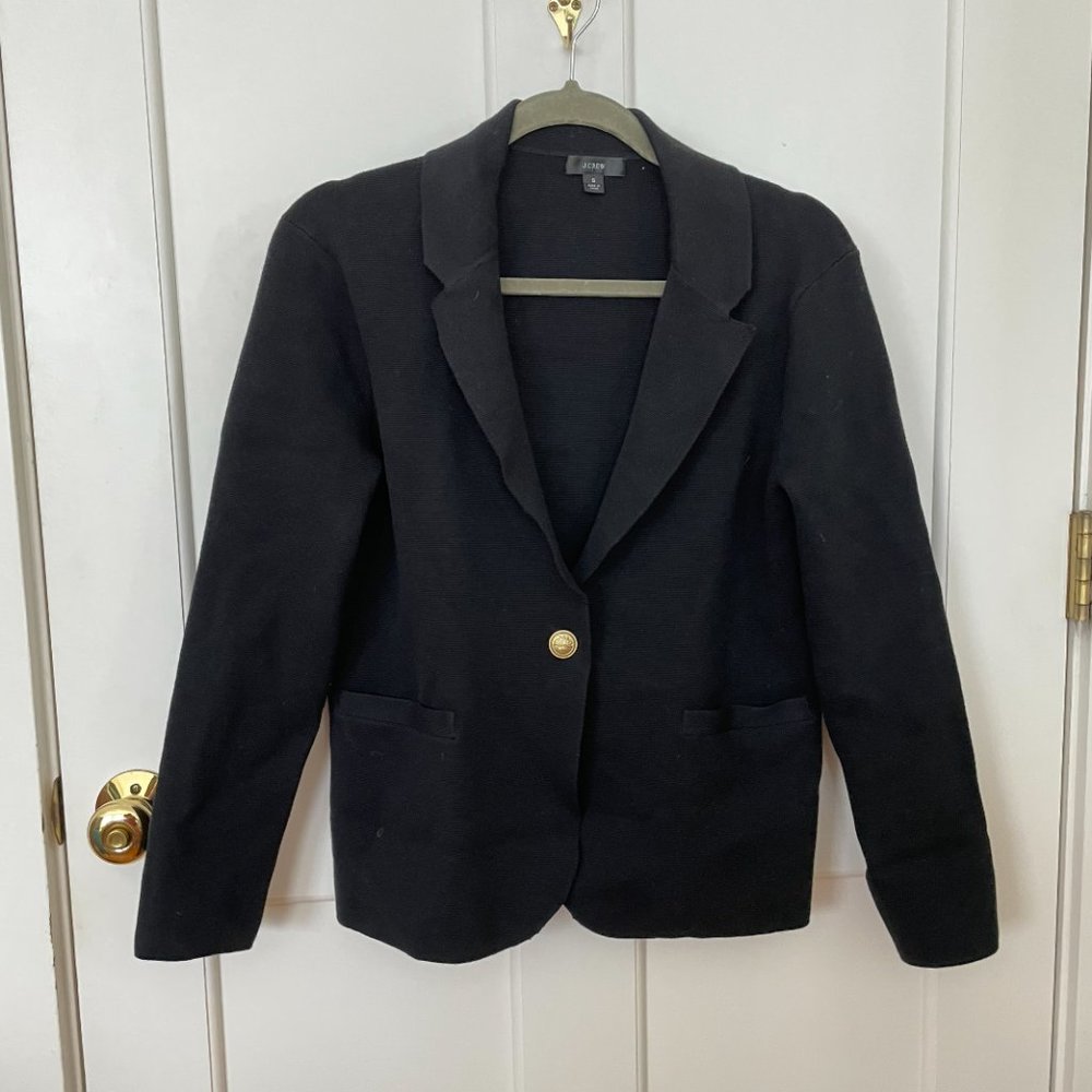 Knit J Crew Black Blazer with Gold Button Detailing